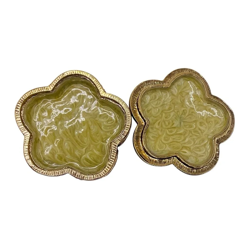 Vintage Swirled Enameled Metal Jeweled Trinket Pill Lidded Box Gold Black Beige
